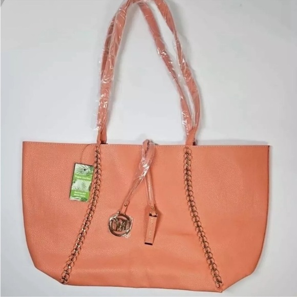 Badgley Mischka Orange Tote Bag with Floral Scarf - Picture 3 of 16